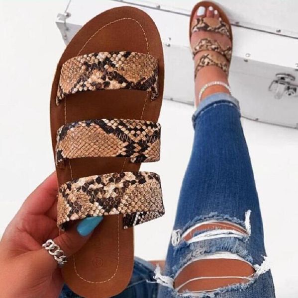 

2020 women fashion wild beach shoes snake totem three-layer non-slip outdoor slippers sandals flat bottom ladies slippers, Black