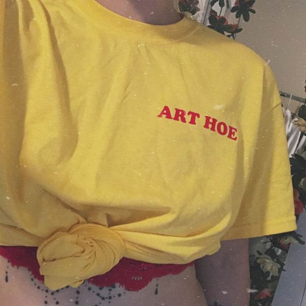 

art hoe graphic print tee shirt short sleeve fashion t shirt crew neck yellow t women cotton art drop ship, White