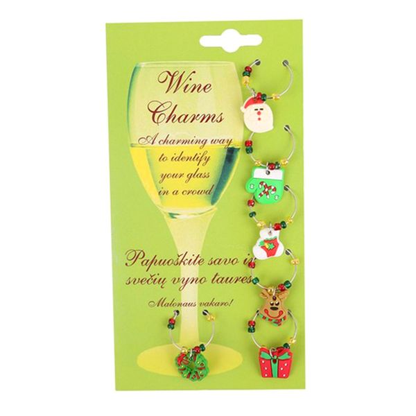 

6 pcs /set christmas wine glass decoration charms party new year cup ring table decorations xmas pendants decor