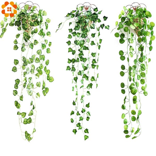 

1шт искусственные растения diy зеленый листья плюща искусственный виноградная лоза поддельные листва плющевого главная свадебные украшения б