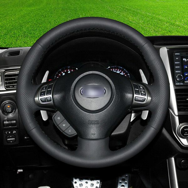 

black leather black black stitch car steering wheel cover for subaru xv outback
