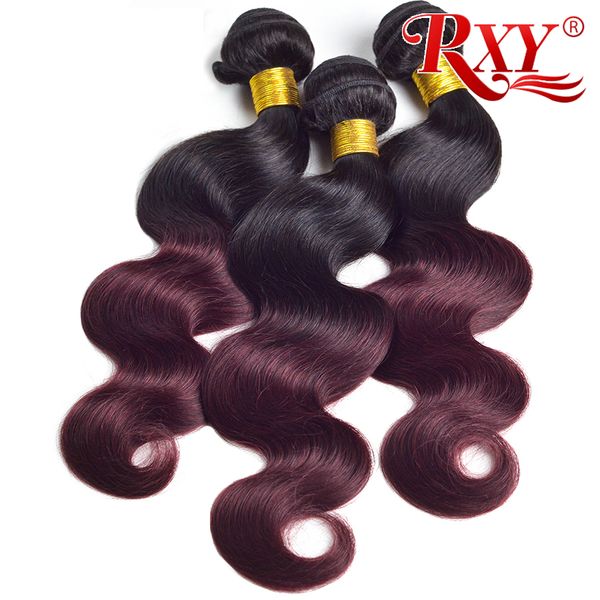 

гху ombre человеческих волос пучки body wave связки 1b / 99j burgundy объемная волна бразильских волос ткать связки вина 99j красный объемна, Black