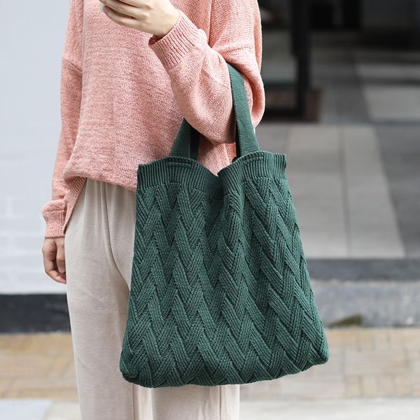 

autumn winter women wool knitted casual tote ladies weave handbag fashion female concise shoulder bags woven shopping bag big