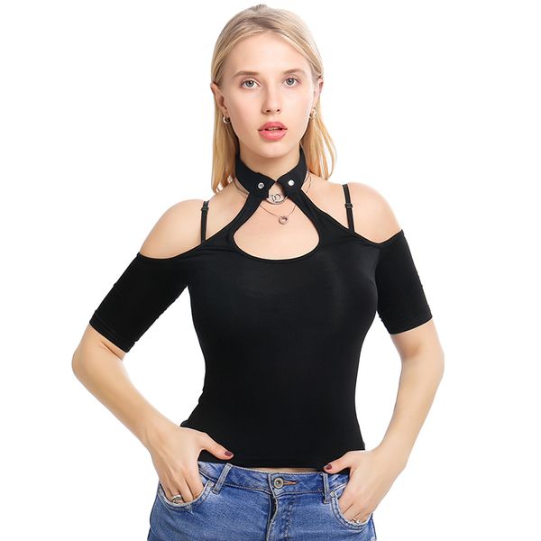

summer women t-shirt 2020 casual off shoulder tee shirts short sleeve flexible women tees clothing, Black;blue