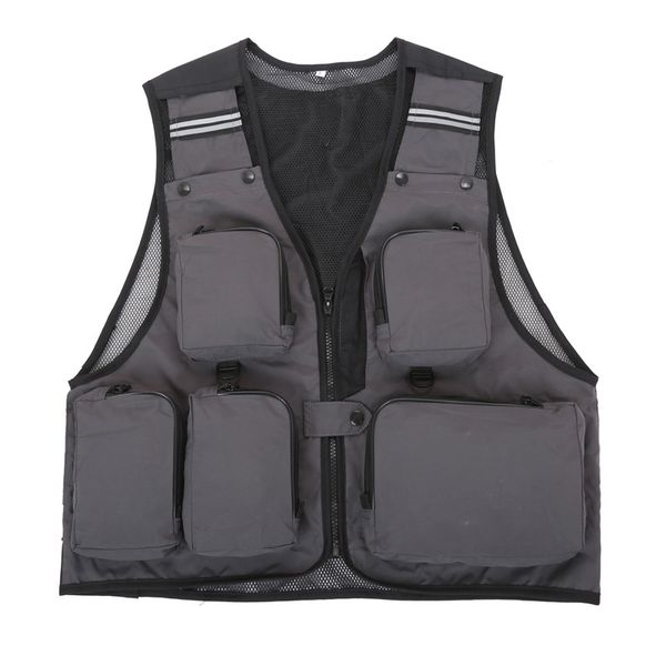 

men woment fishing pgraphy volunteer multi-pockets quick-dry jacket outdoor overalls hunting mesh angler waistcoat male vest, Gray;blue