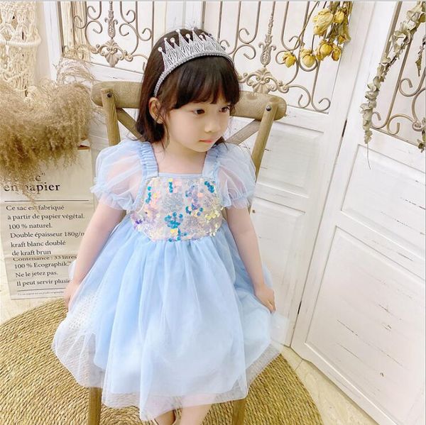 

sequin children pink blue girls dress cotton short sleeve kids dresses for girls summer children girl clothing birthday dress, Red;yellow