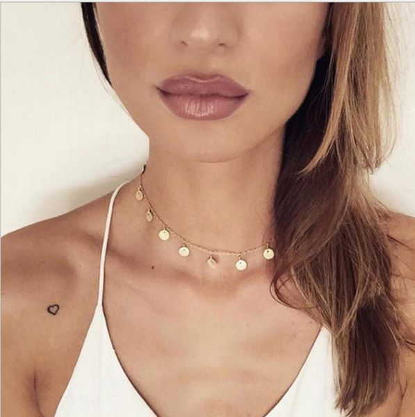 

choker necklace disc pendant gold and silver plated with metal chain for women necklace gift