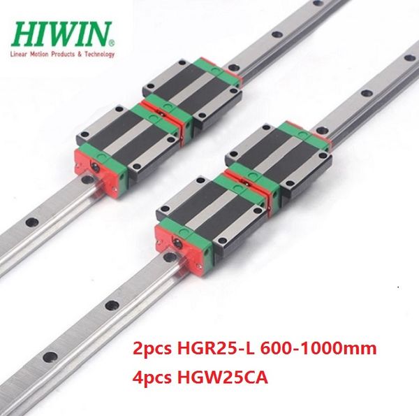 2 pcs Original Novo HIWIN HGR25-600mm / 700mm / 800mm / 900mm / 1000mm trilho linear + 4 pcs HGW25CA / HGW25CC linear Flange Transporte para cnc router peças