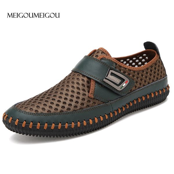 

meigoumeigou men casual shoes leather breathable comfortable sports summer brand sapato masculino flats male 2018 sale, Black