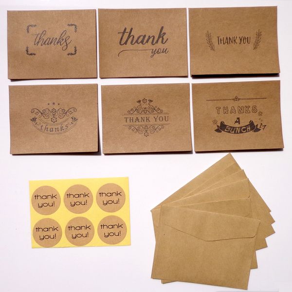 

6pcs kraft thank you cards 6pcs paper envelopes seal stickers set wedding party kraft greeting message cards envelopes set