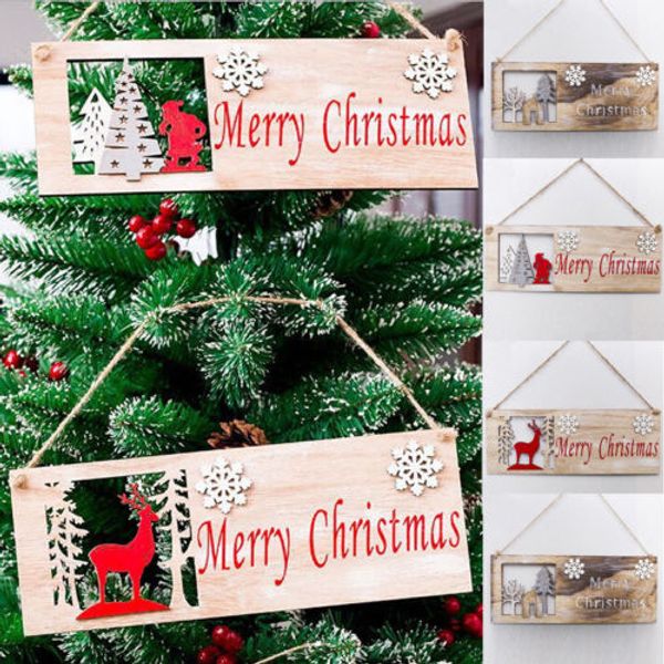 

2019 christmas new year alphabet house plate christmas hollow decoration door hanging pendant wooden hanging elk tree