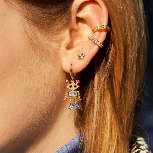 

miwens unique bauble bar robot dangle drop earrings for women gold beads statement earrings colorful crystal ear jewelry, Silver