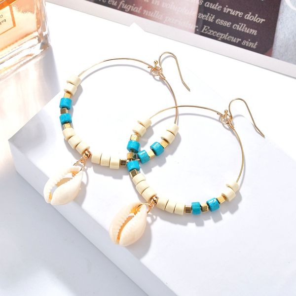 

maxi designer style personality temperament bohemian earrings turquoise earrings vintage shell earring big circle earrings for women, Silver