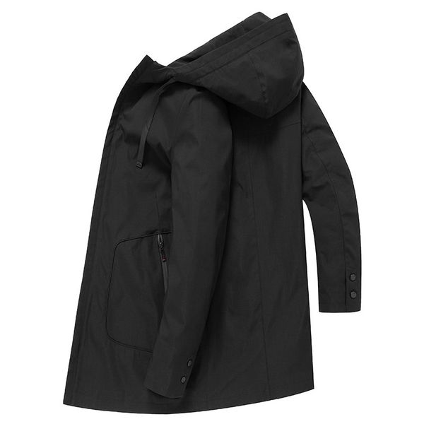 

fashion 2019 new spring autumn thin trench coat men solid color hooded outerwear, Tan;black