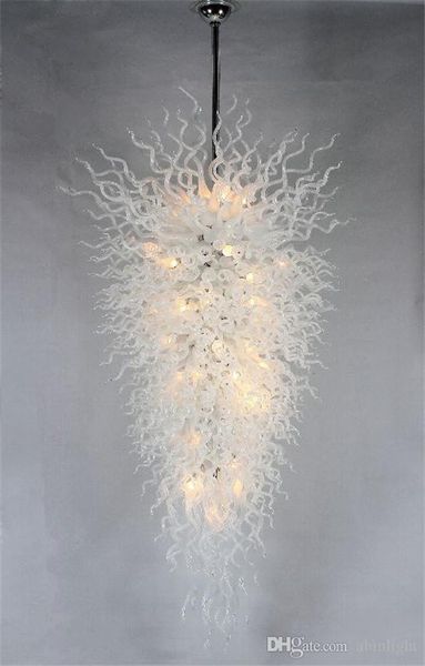 

Free Shipping Art Decor Glass Ceiling White Lamps 100% Hand Blown Glass Style Modern LED Chain Chandelier for Wedding Decoration