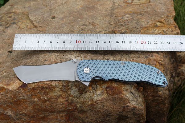 

custom [not grimsmo] norseman bÃ¶hler m390 tanto blade skyblue anodized ti hardware diamond pattern titanium handle tactical rescue knife edc