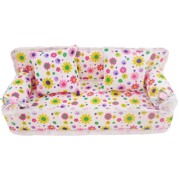 

Мода мини цветок ткань диван с 2 Полного Cushions Спальни Dollhouse Мебель для куклы Барби