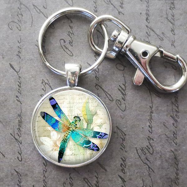 

floral dragonfly key ring key chain buckle glass crystal pendant birthday festival anniversary gift jewelry accessories, Slivery;golden