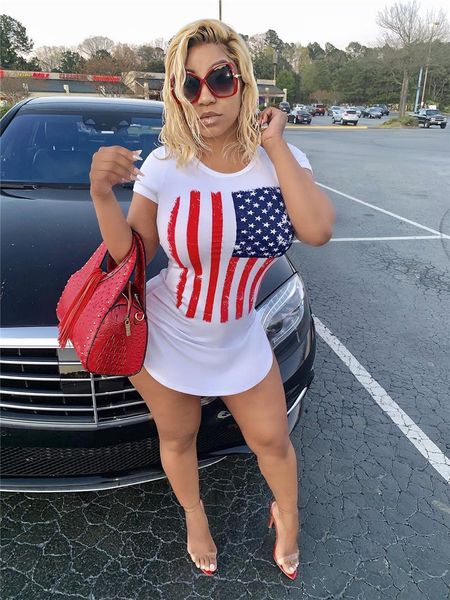 

mini dresses crew neck short sleeve flag print clothing famel fashion casual clothing womens summer sexy, White;black