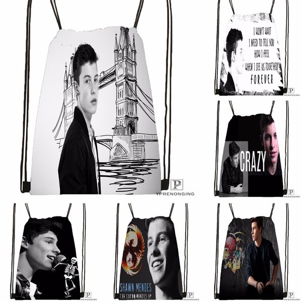 

custom shawn mendes drawstring backpack bag cute daypack kids satchel (black back) 31x40cm#180531-02-04