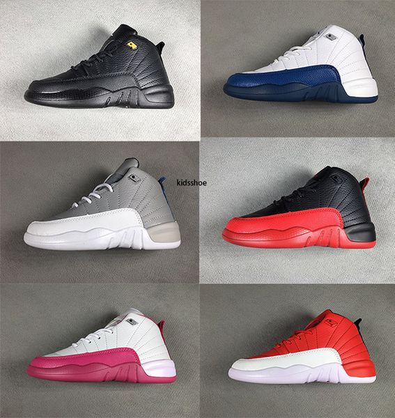 

comfortable toddler basketball shoes 12 pink lemonade bordeaux dark grey flu game 12s boys girls trainers zapatos sports sneakers size 28-35, Black