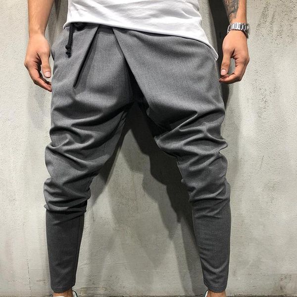 

men long casual irregular pants gym slim trousers new solid running joggers gym drawstring sashes long sweatpants, Black