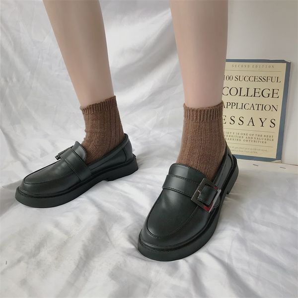 

new autumn plus size oxfords women shoes female pu leather fashion casual shoes woman slip on metal buckle platform retro, Black