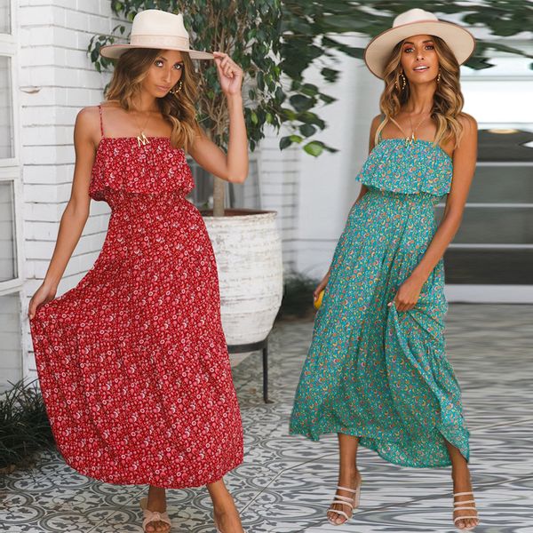 

2019 new bohemian floral long dre mall fre h weet ling traple wai t dre women g3511