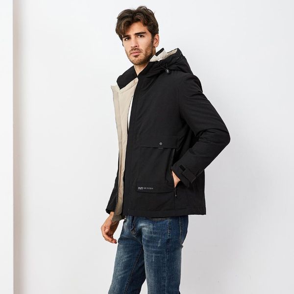 

new winter casual men's down jacket hooded mens coat 90% gray duck down puffer jacket men, Black