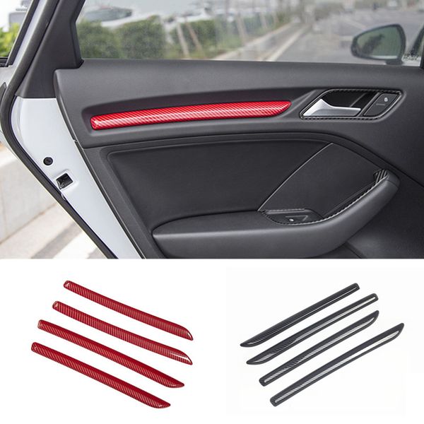 Cor de fibra de carbono interior do painel da porta decorativa capa guarnições 4 peças para audi a3 8v 2014-2019 estilo do carro modificado decalques278s