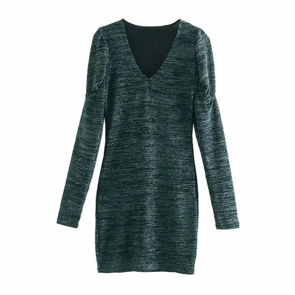 

стильный яркий шелк gree мини платье женщины сексуальная v образным вырезом с длинным рукавом эластичный оболочка платье партии клуб тонкий, Black;gray