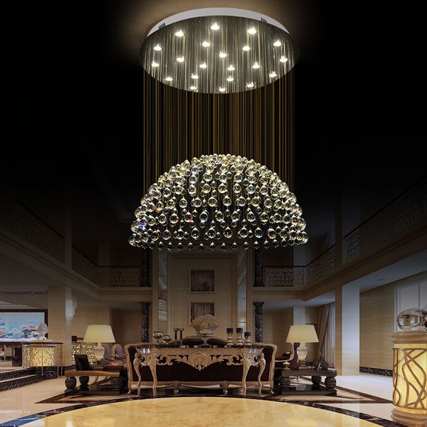 grandi lampade da soffitto in cristallo di lusso Illuminazione moderna Lampade a sospensione a sospensione per soggiorno con ciondolo a sfera semi-sfera dell'hotel