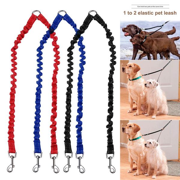 

1 pcs pet dog lead leash traction rope splitter 1 to 2 double way elastic outdoor p7ding