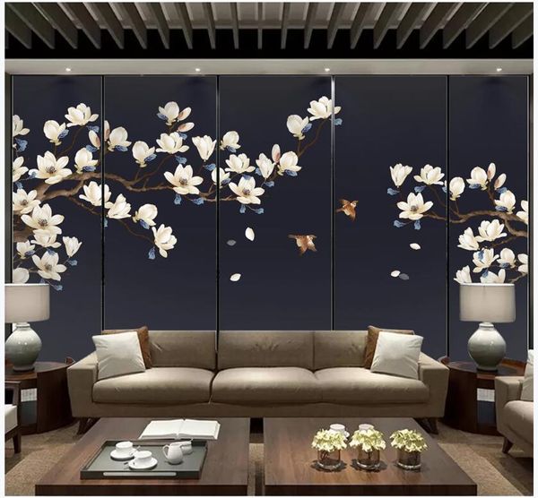

wdbh custom p 3d wallpaper chinese retro hand-painted flowers and birds magnolia decor living room wallpaper for walls 3 d