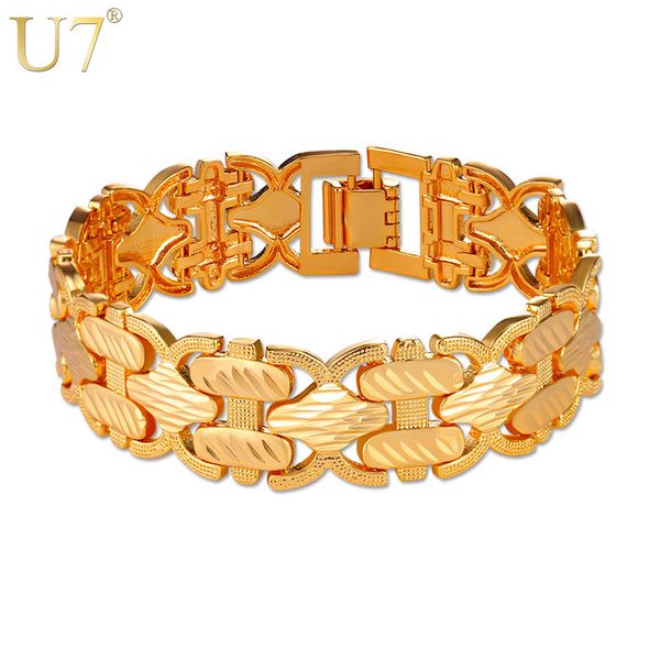 

u7 big bracelets bangles silver/gold color hand chain bracelet for men/women gift jewelry 2017 new h1014, Black