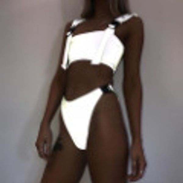 

Women Fashion Tankinis 3M Reflective Crop Top Briefs 2pcs Bikini Sets Summer Beach Swimwear Suits