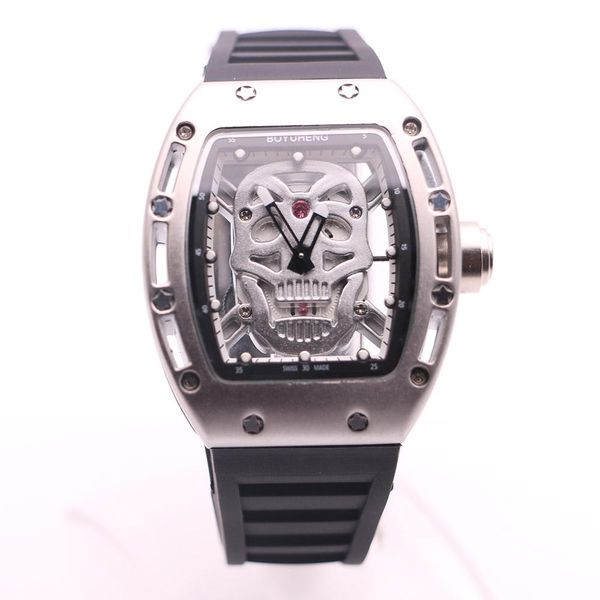 

unique style boyuheng quartz battery mens watches popular watch 43mm transparent case back tonneau fashion man wristwatches, Slivery;brown