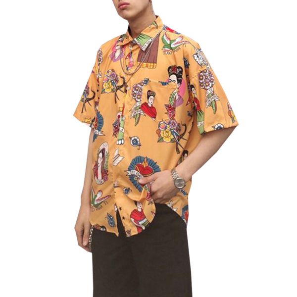 

men hawaiian shirts blouse printed short sleeve summer beach shirt, White;black