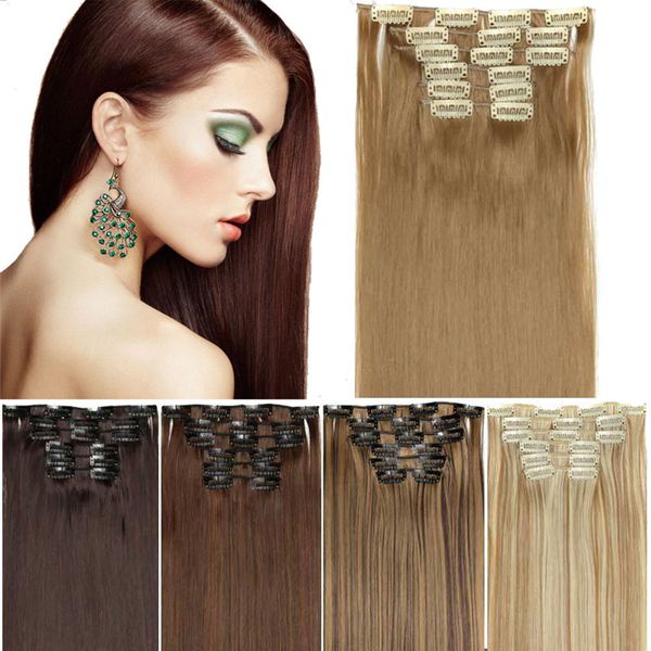 

straight наращивания волос клип в синтетических кусочках волос для женщин жаропрочного волокна zxtress длинного шиньон 24 дюймов 6шта / комп, Black;brown