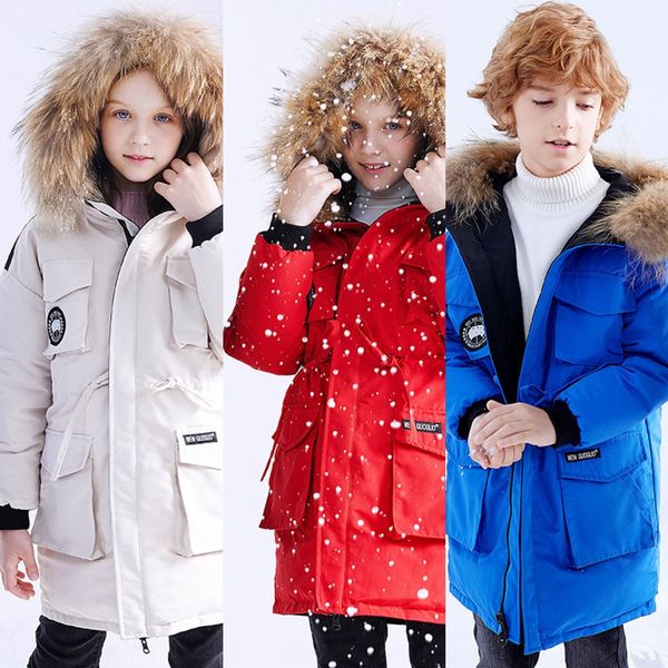 

g3x29 children's medium and long style foreign style 2020 thickened girls boys medium and children winter ski suit coat 90 down jacket, Blue;gray