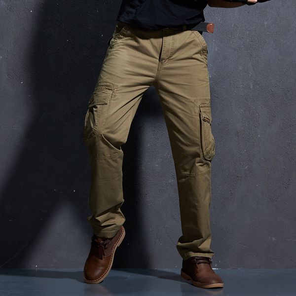 

2019 new cargo pants men cotton casual workout solid tactical men trousers overalls, Black