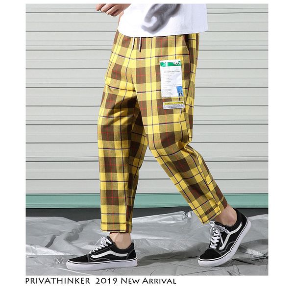 

men lattice print harem pants 2019 mens casual colorful thin pants male ankle-length trousers oversize summer, Black