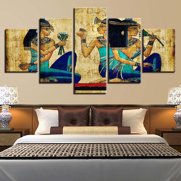 

canvas pictures home decor hd prints abstract posters 5 pieces vintage ancient egypt pharaohs girls paintings wall art(no frame)