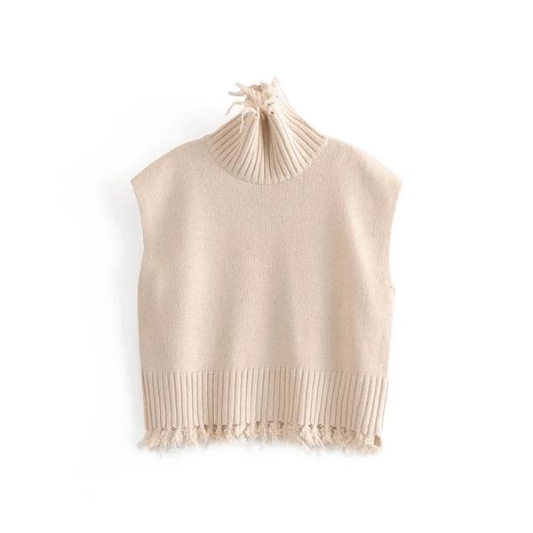 

woman modis spring solid turtleneck tassel sleeveless jersey knitted jumper pullover crop vest sweater dropshipping y1006, Black;white