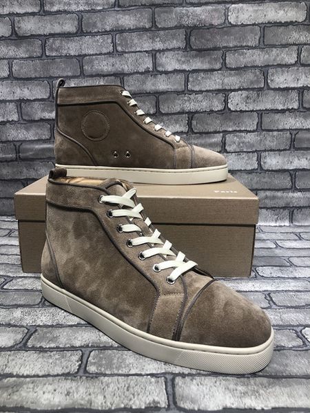 

new fashion womens mens red bottom flats sneaker shoes casual classic khaki suede high comfortable casual sports shoes, Black