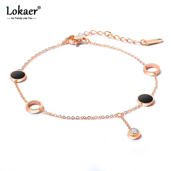 

lokaer vintage stainless steel rose gold beaded chain round charm leg anklets for women ankle bracelet woman foot jewelry a19005, Red;blue