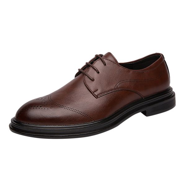 

men's leather shoes business pointed toe bright leather male lace-up breathable square low-heel shoes british sapato masculino, Black