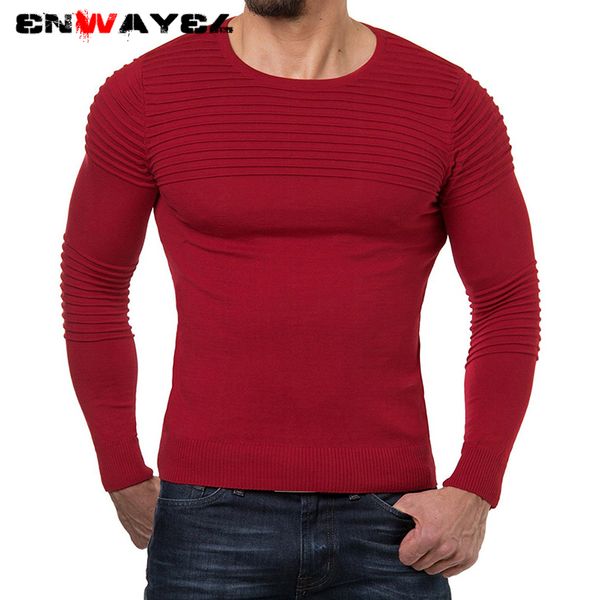 

enwayel 2019 spring autumn pleate new slim fit sweater men clothes fashion casual pullover knitted male sweaters o neck clothing, White;black