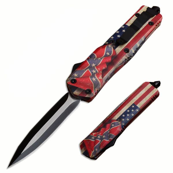 

A07 Double Action Survival Pocket Knife Double Fine Blade USA Flag Design Outdoor Gear Tactical Camping Hunting Automatic Knives P924M Y