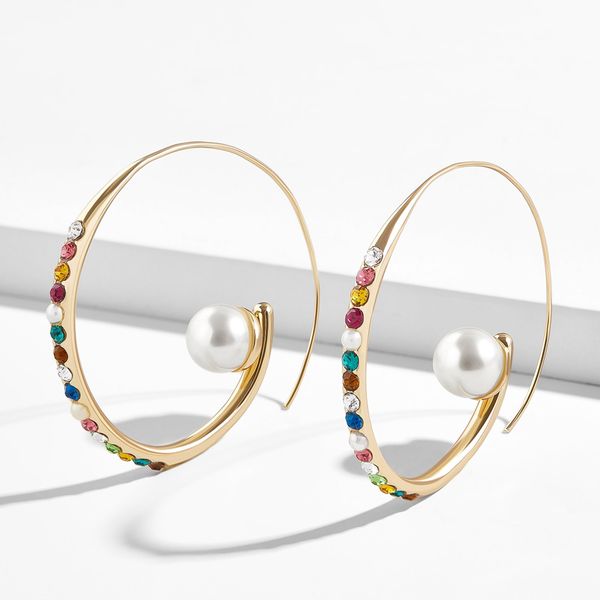 

trendy lady women jewelry gold filed multi colorful cz big fresh pearl beads circle wrap hoop earring fashion, Golden;silver